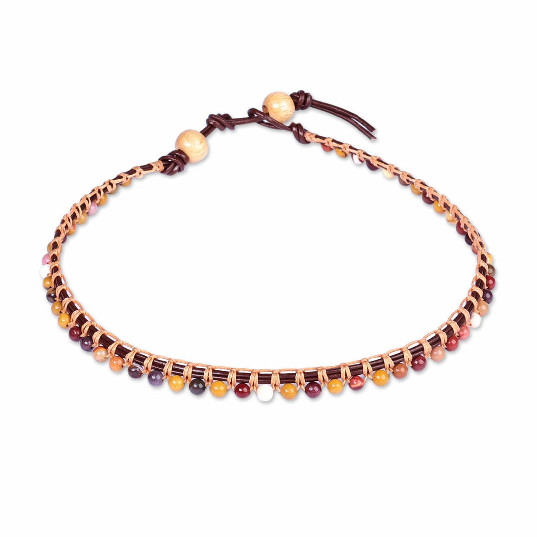 Handmade Adjustable Jasper Beaded Choker with Leather Cord - Earth Tones