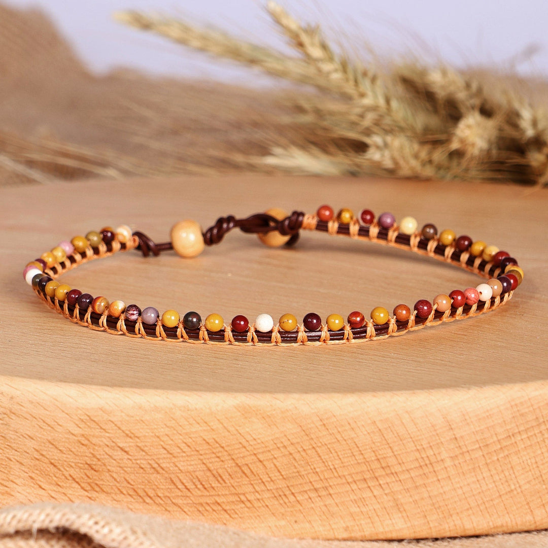 Handmade Adjustable Jasper Beaded Choker with Leather Cord - Earth Tones