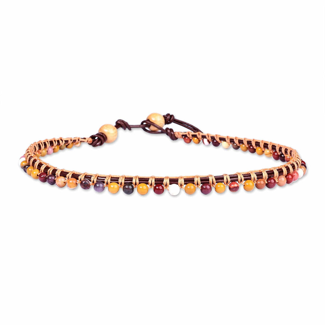 Handmade Adjustable Jasper Beaded Choker with Leather Cord - Earth Tones