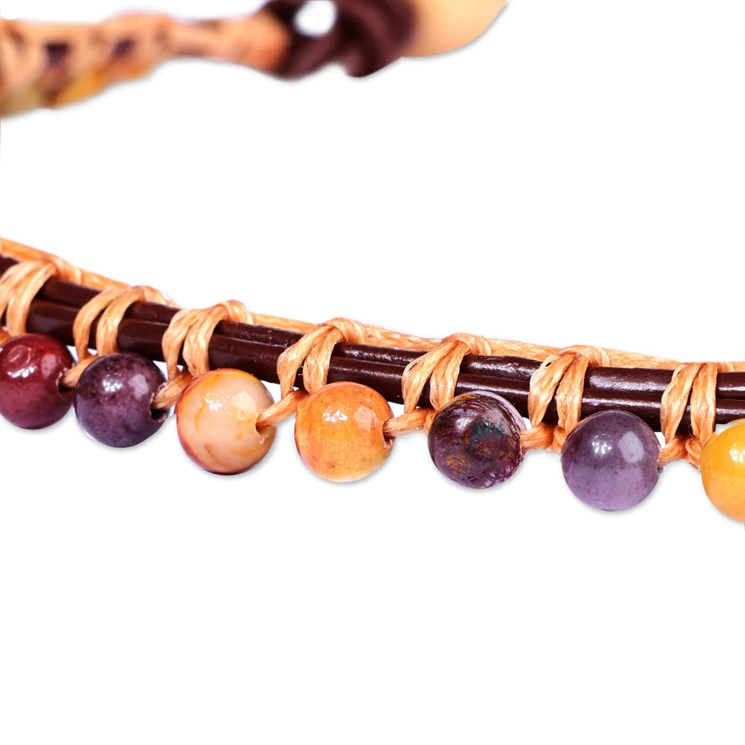 Handmade Adjustable Jasper Beaded Choker with Leather Cord - Earth Tones