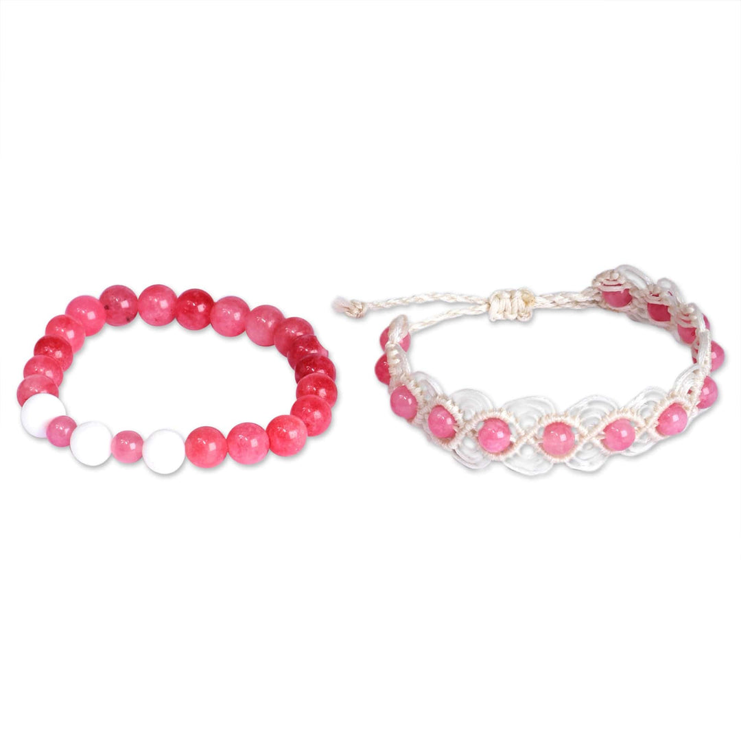 Set of 2 Pink Agate Beaded Bracelets Handcrafted in Armenia - Sweet Agate