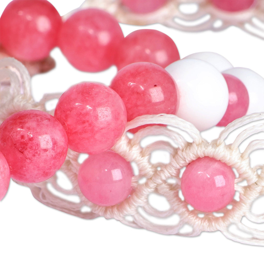 Set of 2 Pink Agate Beaded Bracelets Handcrafted in Armenia - Sweet Agate