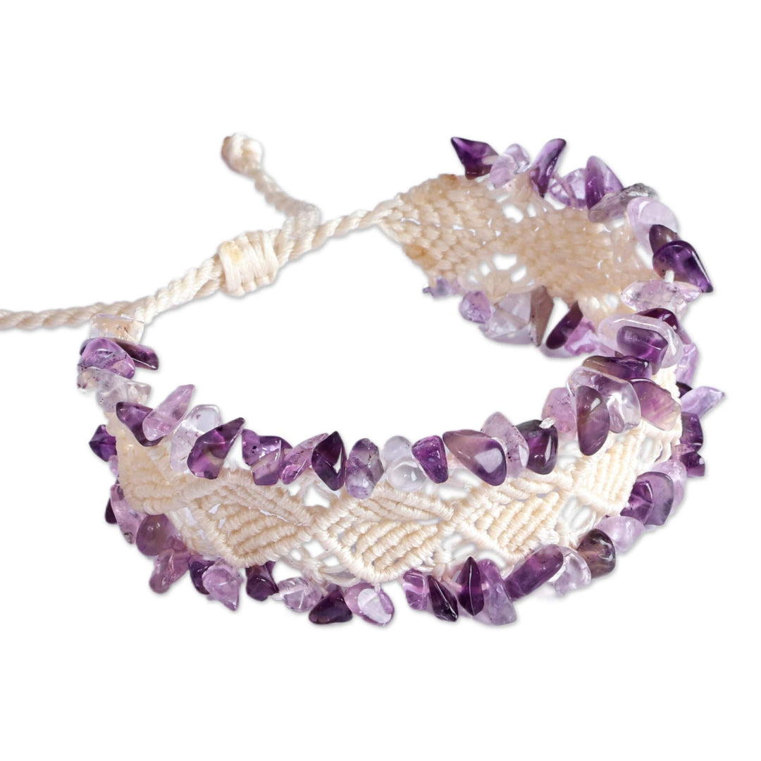 Handwoven Cotton and Amethyst Macrame Beaded Bracelet - Wise Dreams
