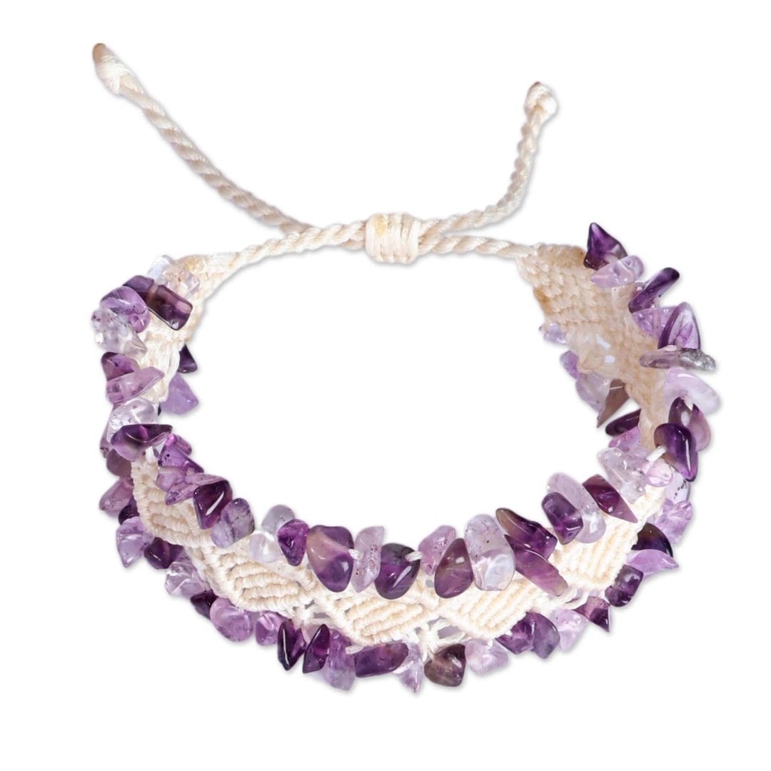 Handwoven Cotton and Amethyst Macrame Beaded Bracelet - Wise Dreams