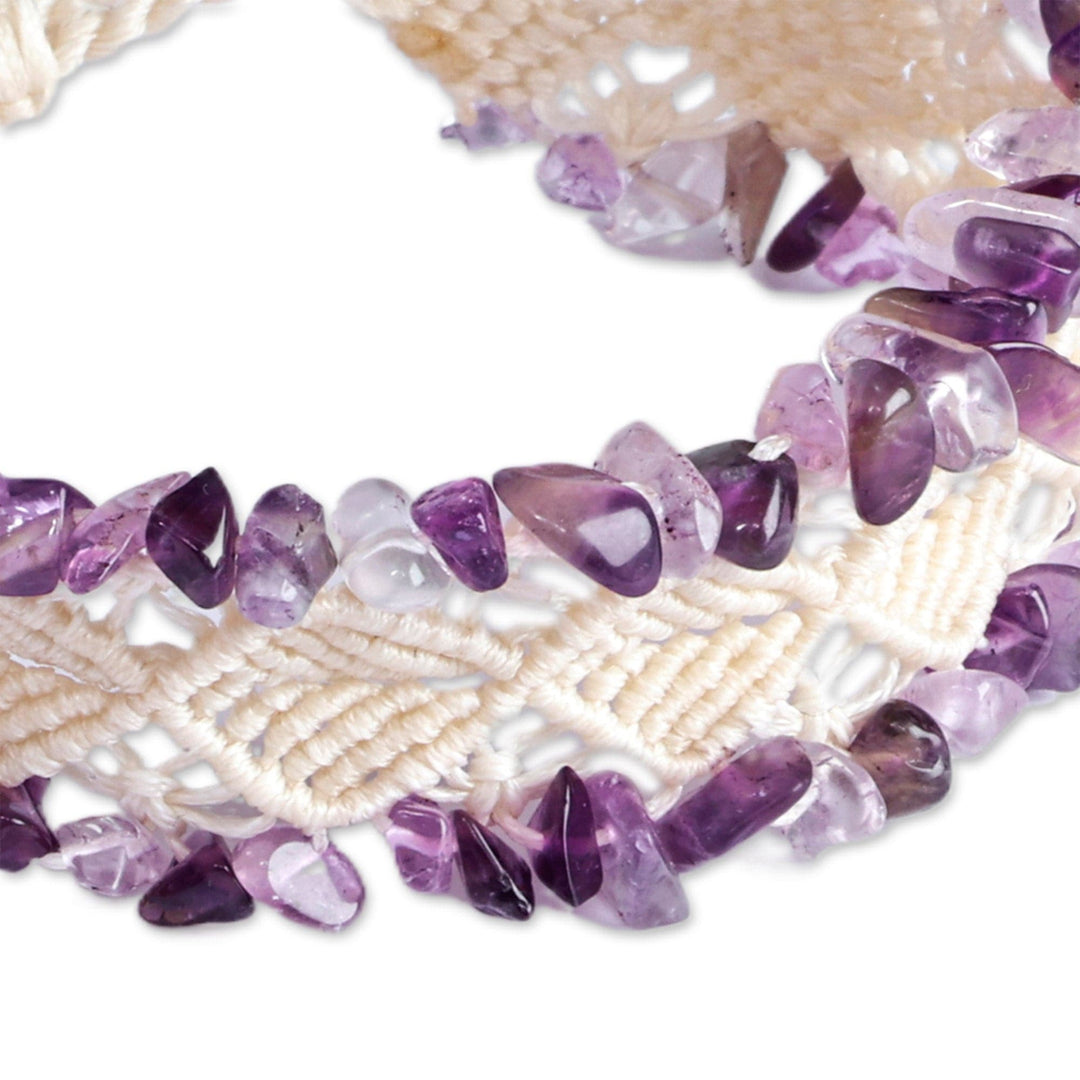Handwoven Cotton and Amethyst Macrame Beaded Bracelet - Wise Dreams