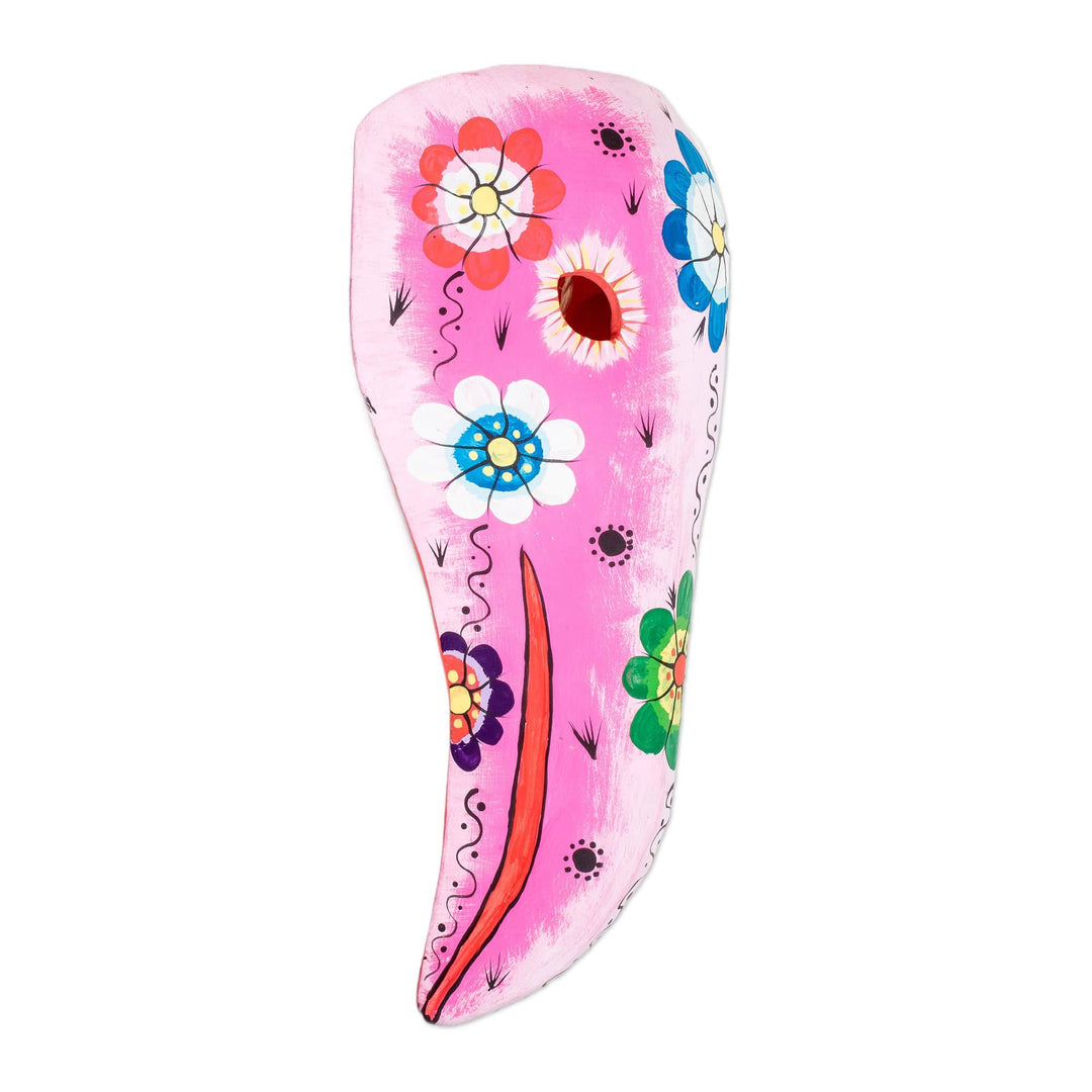 Hand-Painted Floral Pink and White Bird Pinewood Mask - Floral Flight