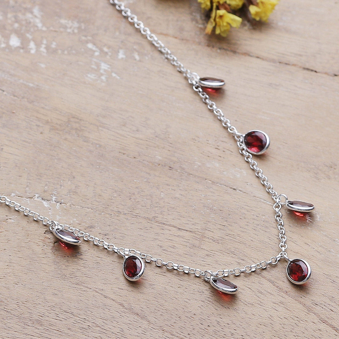 Sterling Silver Charm Necklace with 7-Carat Garnet Jewels - Dancing Devotion