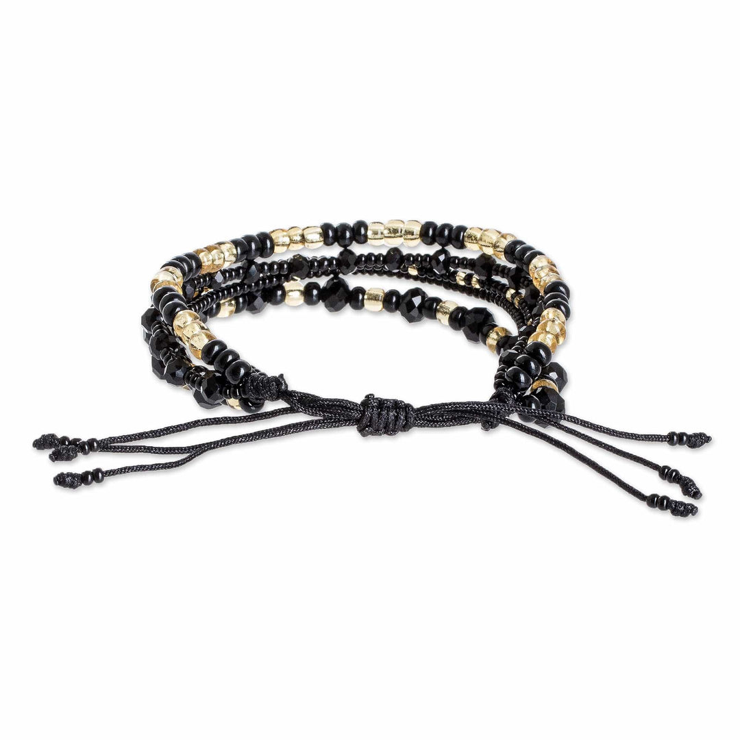 Black and Gold Handmade Multi-Strand Glass Beaded Bracelet - Sophisticated Radiance