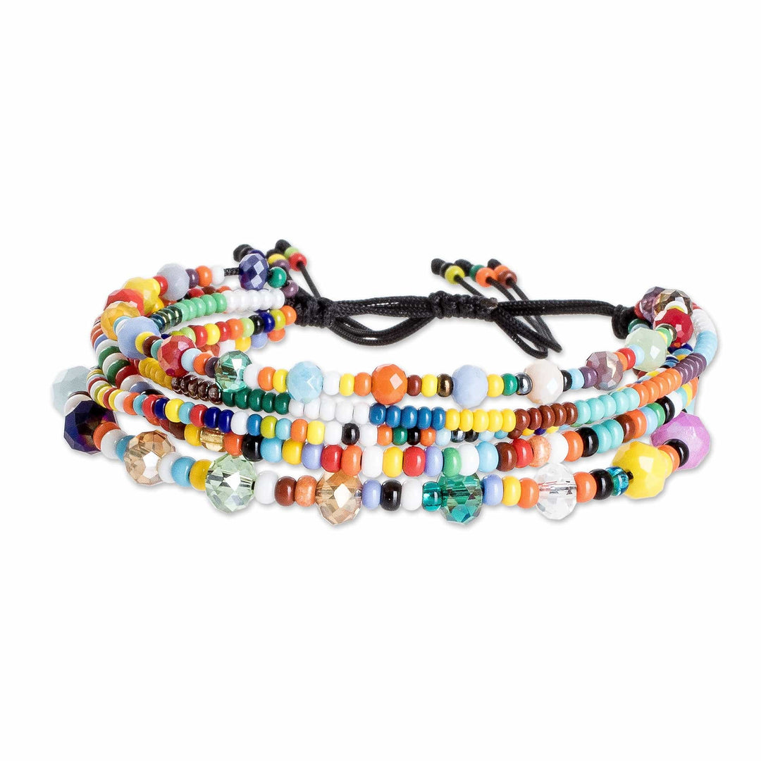 Colorful Handmade Multi-Strand Glass Beaded Bracelet - Festive Radiance