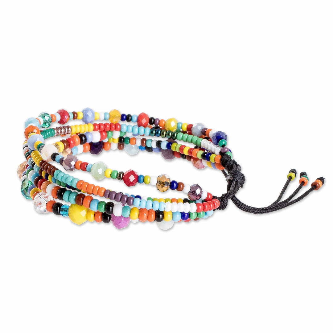 Colorful Handmade Multi-Strand Glass Beaded Bracelet - Festive Radiance