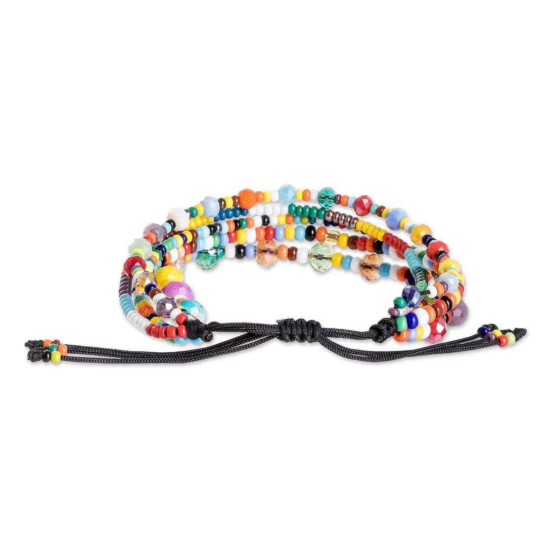 Colorful Handmade Multi-Strand Glass Beaded Bracelet - Festive Radiance