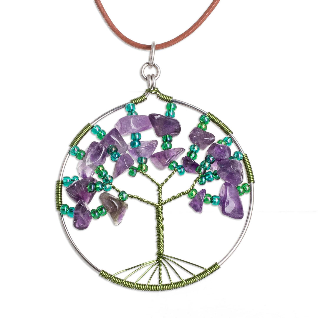 Tree-Themed Round Natural Amethyst Pendant Necklace - Amethyst World
