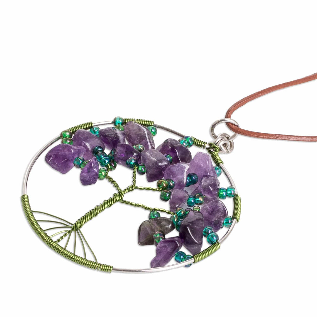Tree-Themed Round Natural Amethyst Pendant Necklace - Amethyst World
