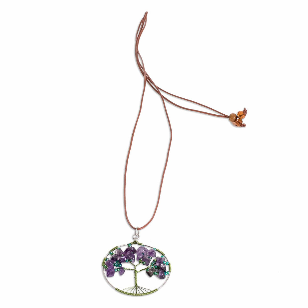 Tree-Themed Round Natural Amethyst Pendant Necklace - Amethyst World