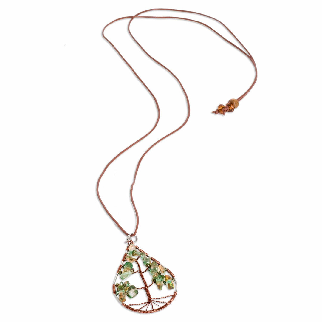 Drop-Shaped Tree-Themed Natural Peridot Pendant Necklace - Drop of Life in Green