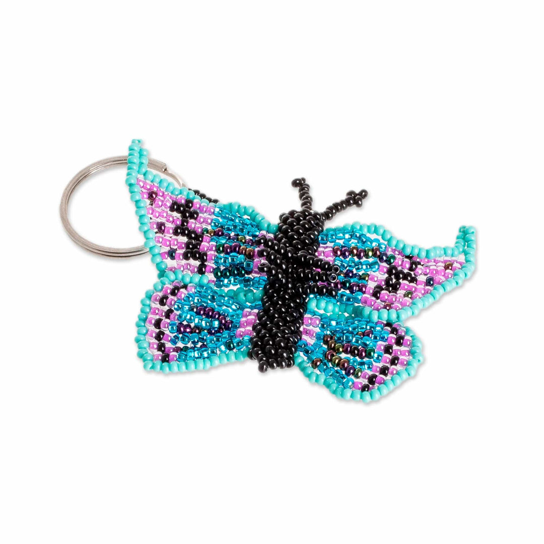 Turquoise and Purple Glass Beaded Butterfly Keychain - Sweet Hopes