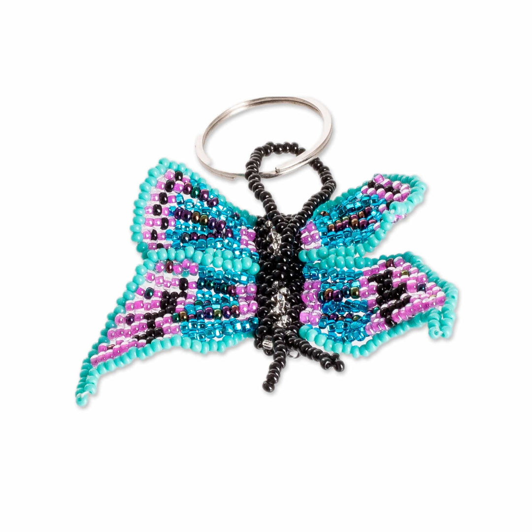 Turquoise and Purple Glass Beaded Butterfly Keychain - Sweet Hopes