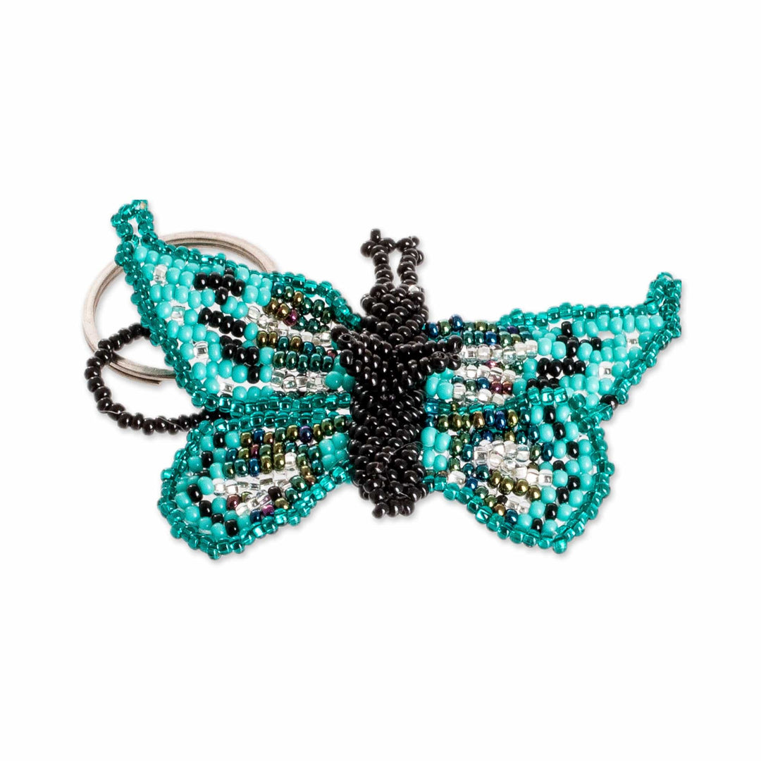 Handcrafted Green and Black Glass Beaded Butterfly Keychain - Vital Hopes