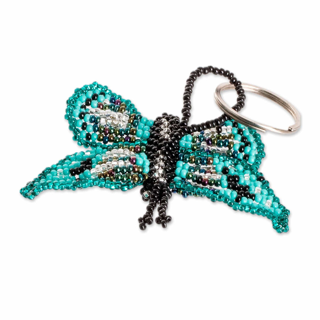 Handcrafted Green and Black Glass Beaded Butterfly Keychain - Vital Hopes