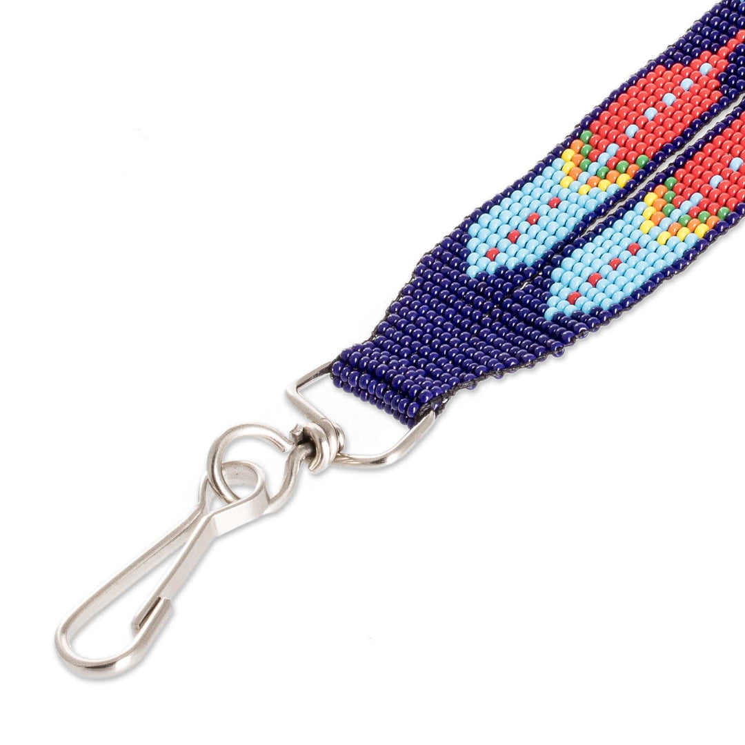 Handcrafted Geometric Glass Beaded Keychain in Blue - Key to Enchantment