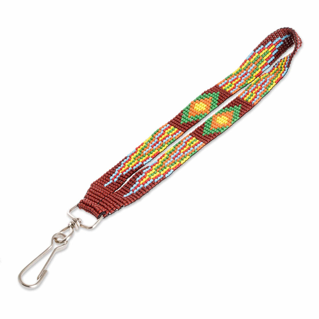 Brown Beaded Lanyard Keychain Holder Handmade in Guatemala - Handy and Lovely