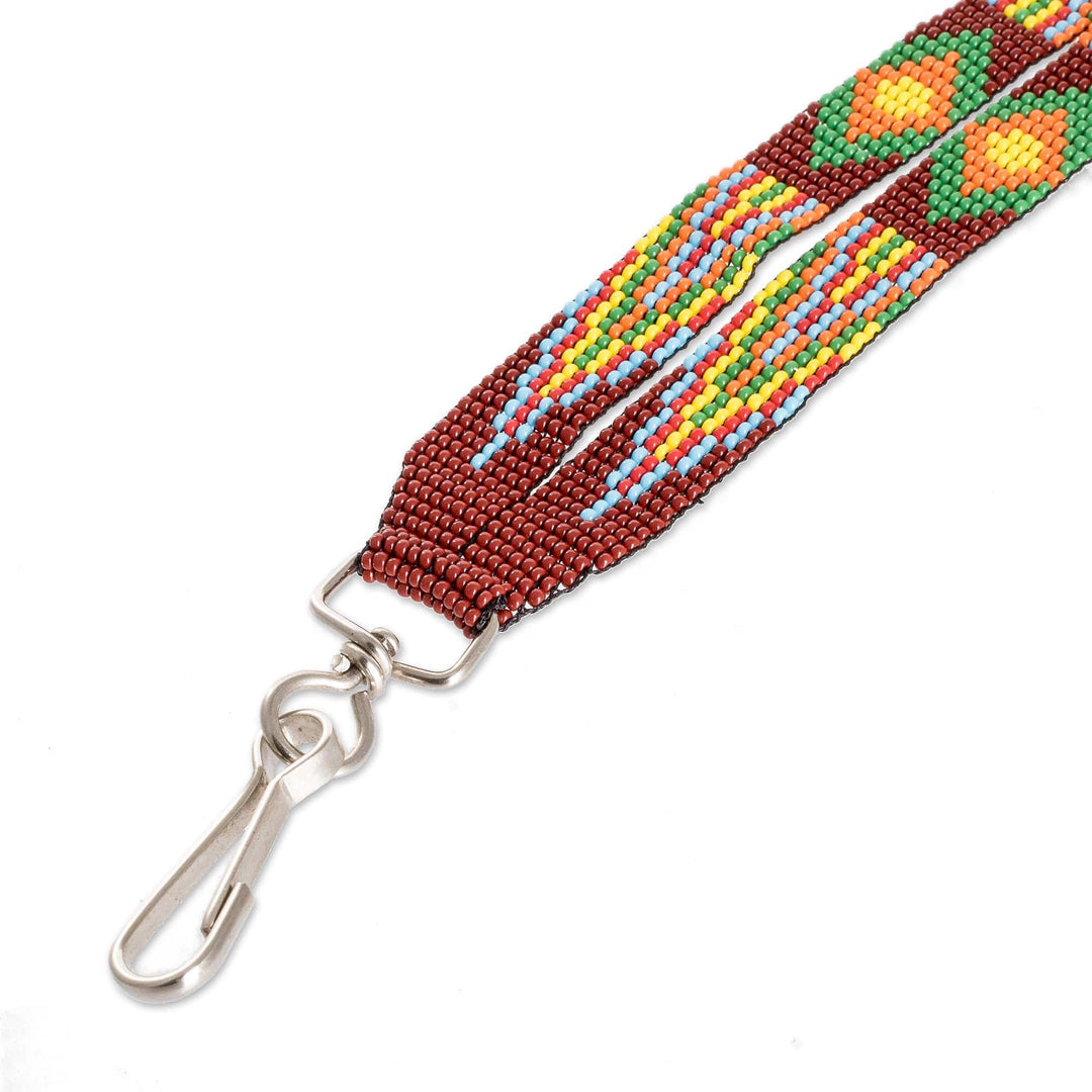 Brown Beaded Lanyard Keychain Holder Handmade in Guatemala - Handy and Lovely