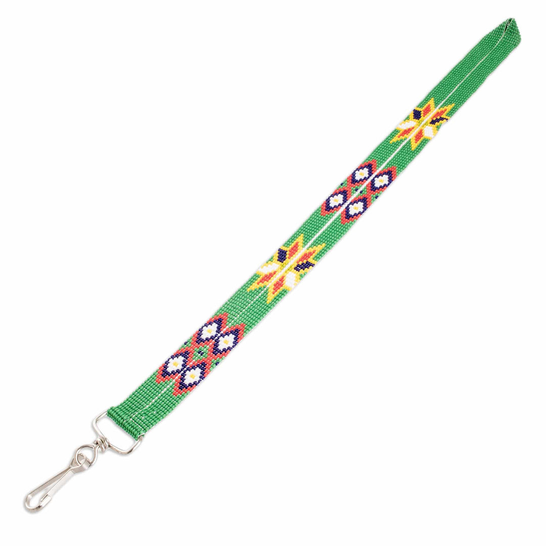 Handcrafted Floral Glass Beaded Keychain in Bright Green - Key to Elysium