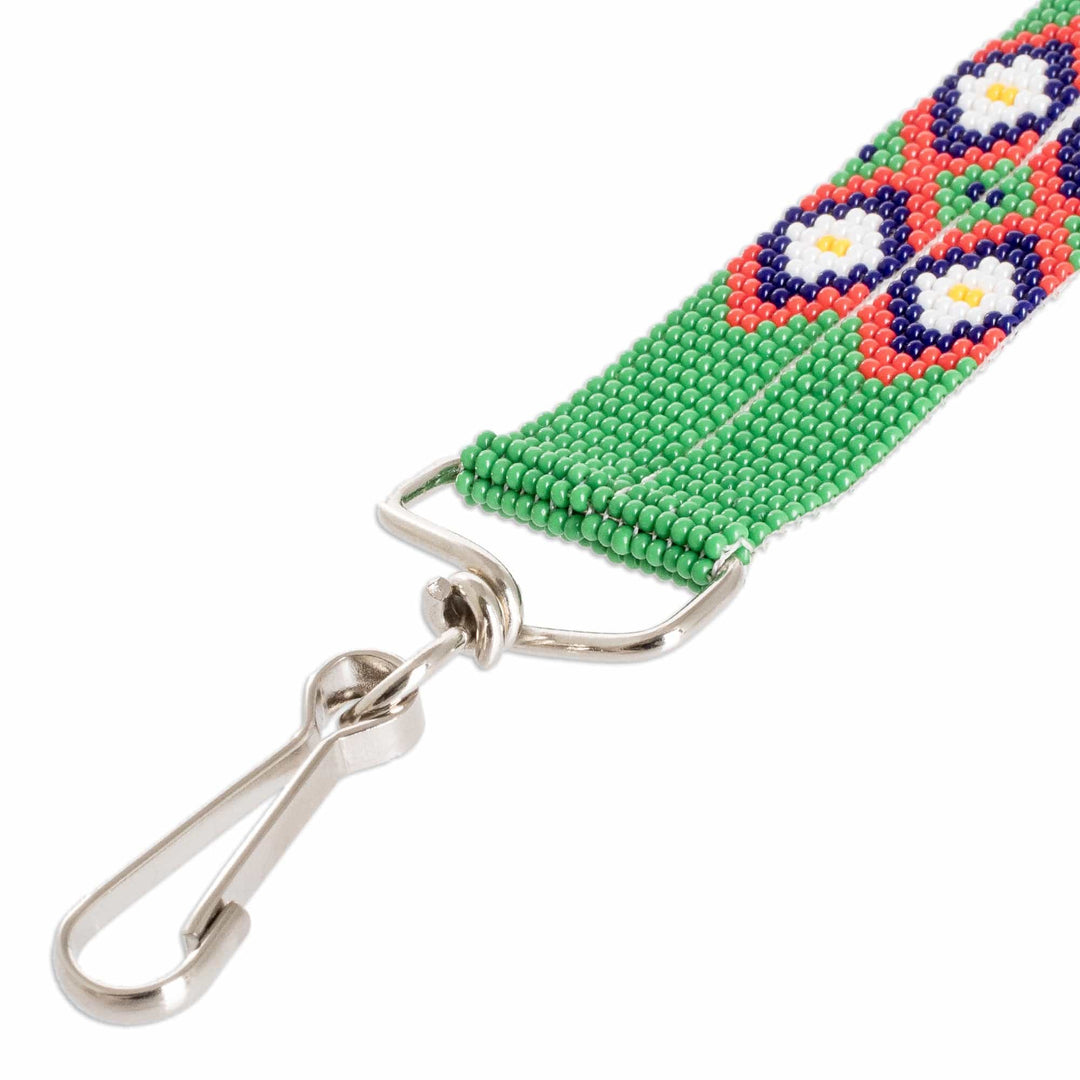 Handcrafted Floral Glass Beaded Keychain in Bright Green - Key to Elysium