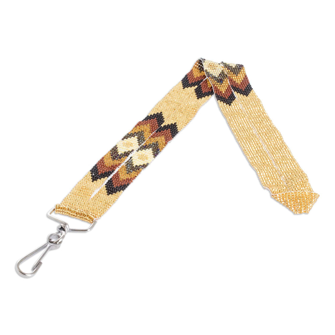 Handmade Beaded Neck Lanyard Keychain Holder in Gold Hue - Handy and Trendy