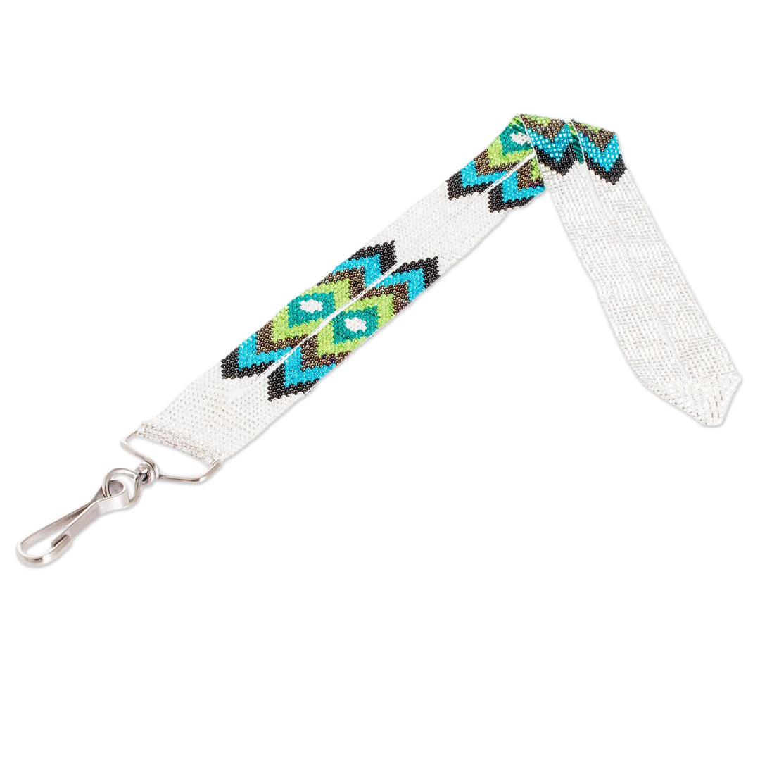 Handmade Beaded Neck Lanyard Keychain Holder in Silver - Handy and Vibrant