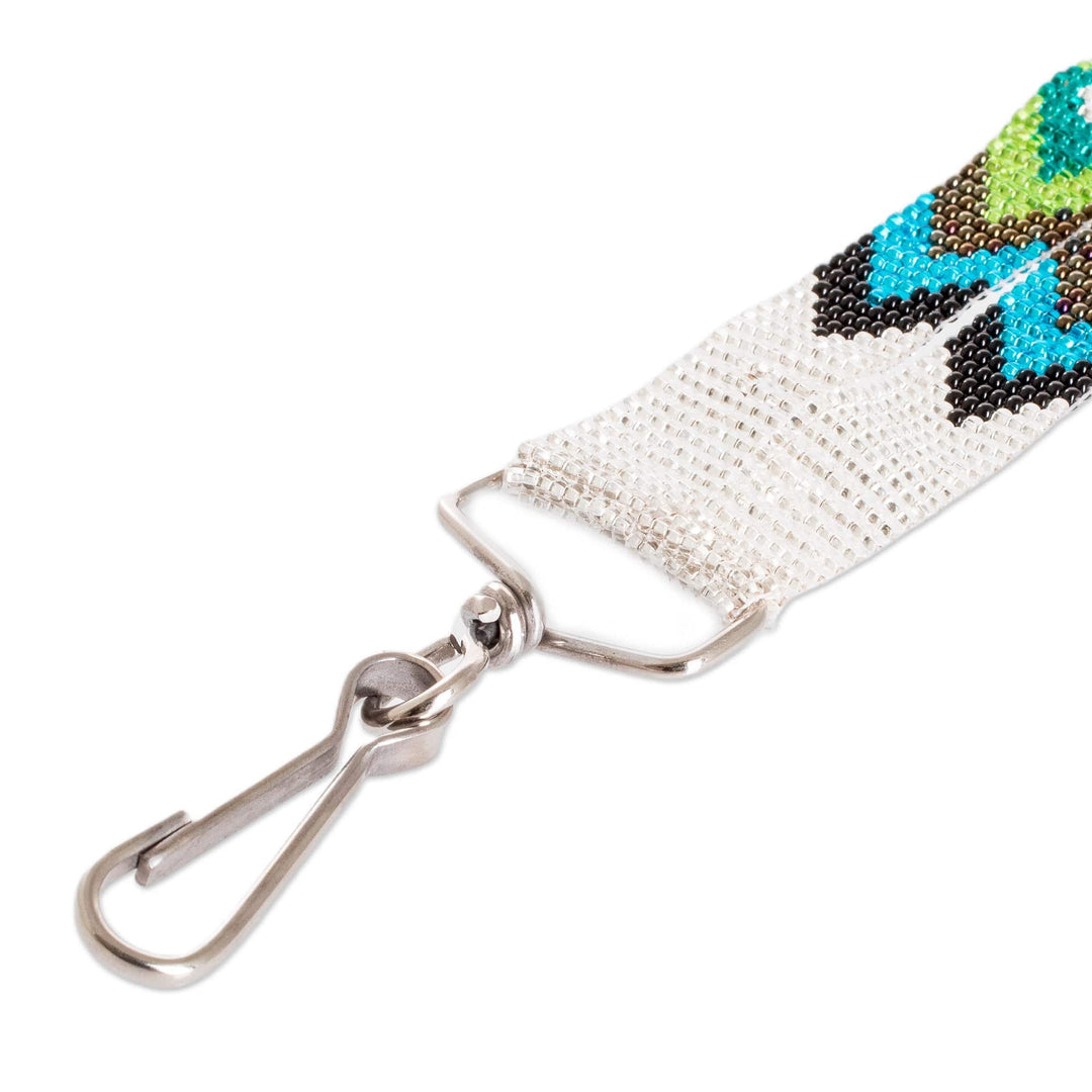 Handmade Beaded Neck Lanyard Keychain Holder in Silver - Handy and Vibrant