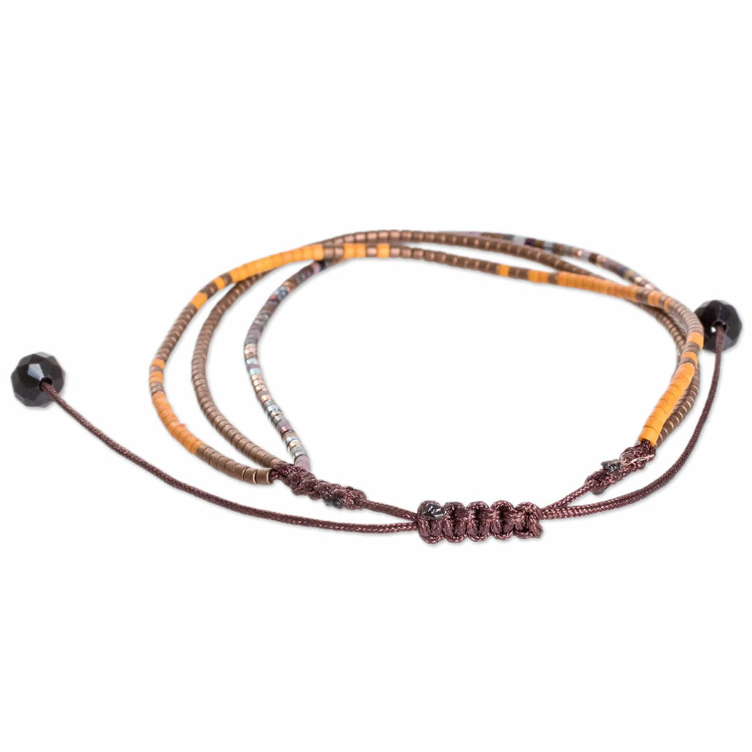 Handcrafted Brown Glass Beaded Three-Strand Bracelet - Balanced Lives
