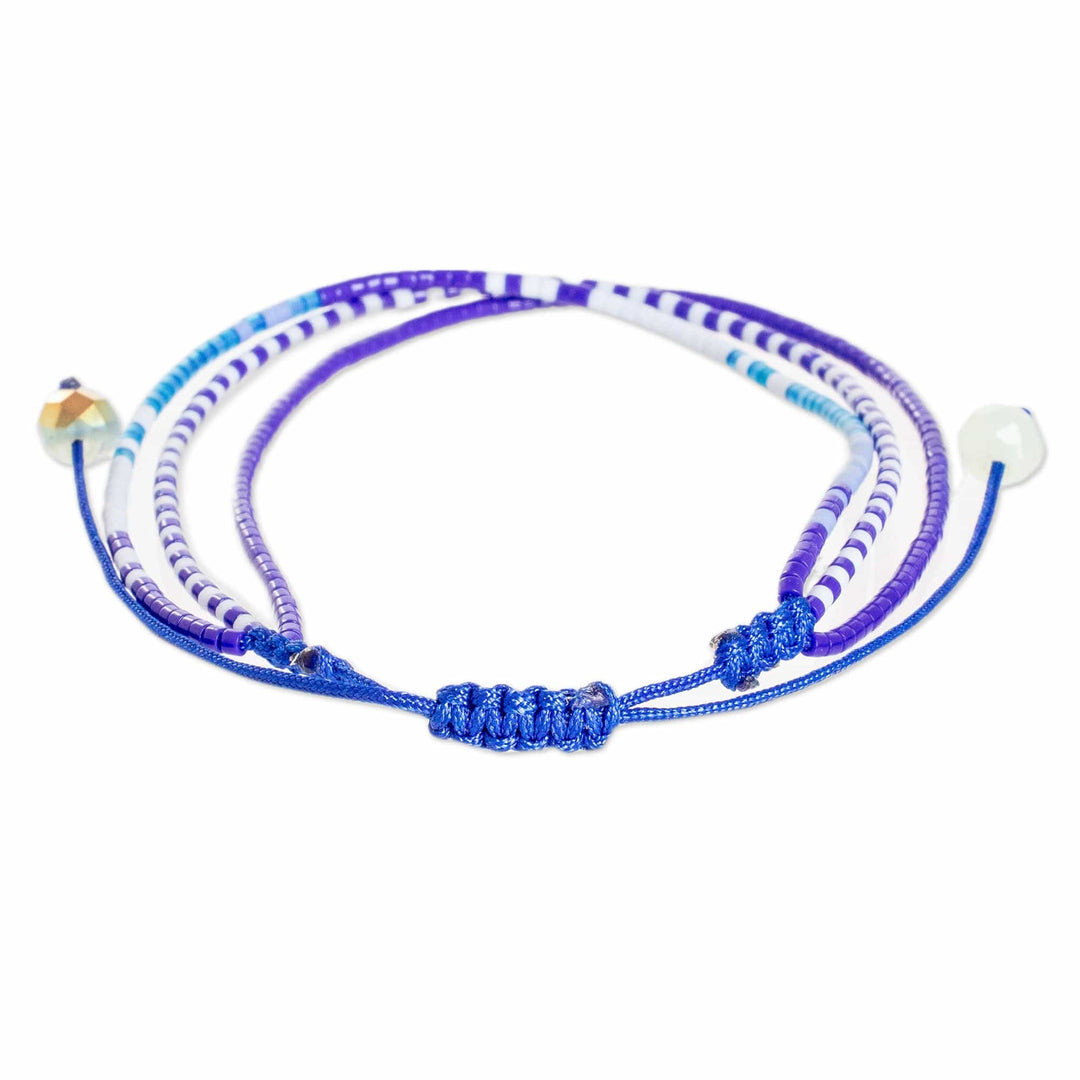 Handcrafted Blue Glass Beaded Three-Strand Bracelet - Marine Lives