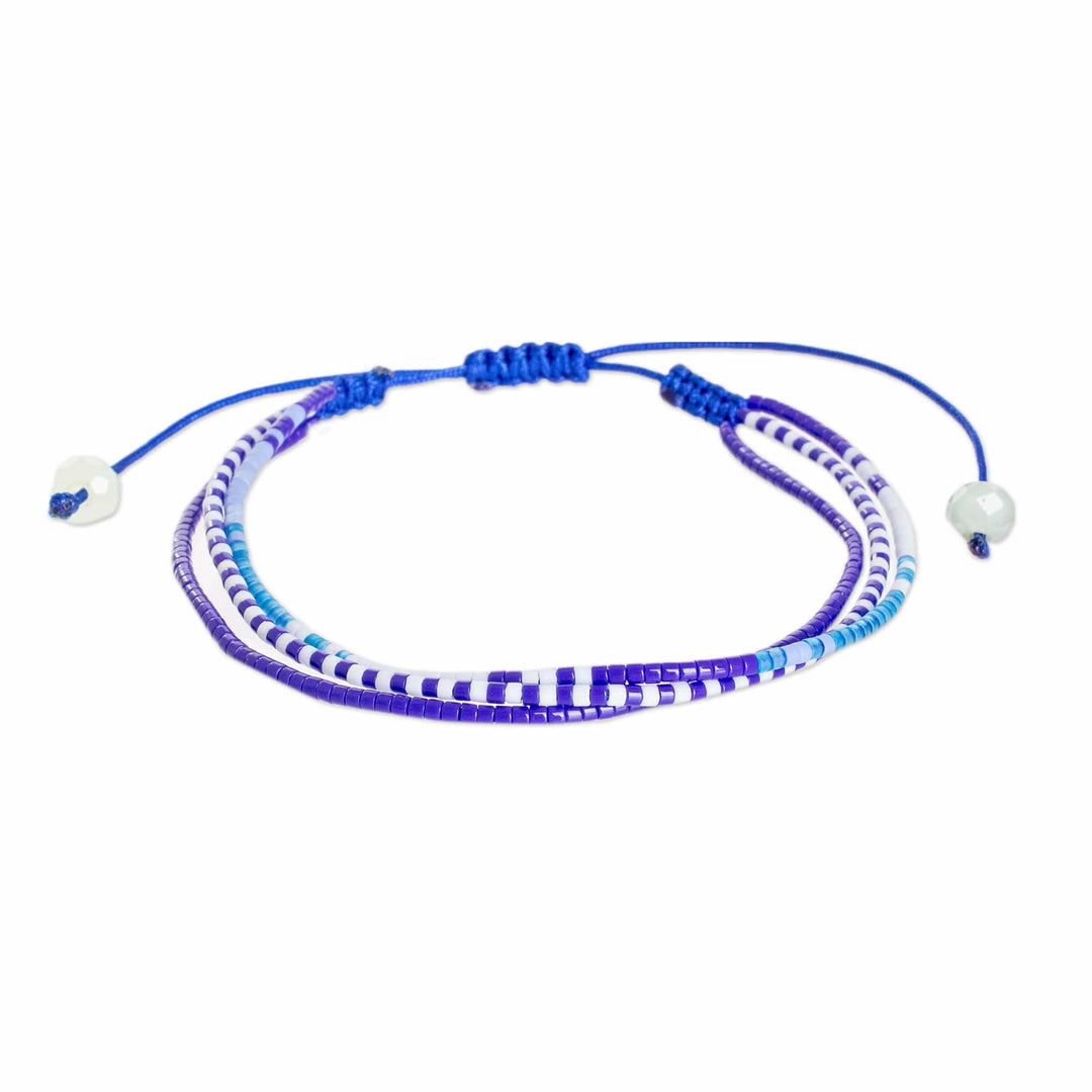 Handcrafted Blue Glass Beaded Three-Strand Bracelet - Marine Lives