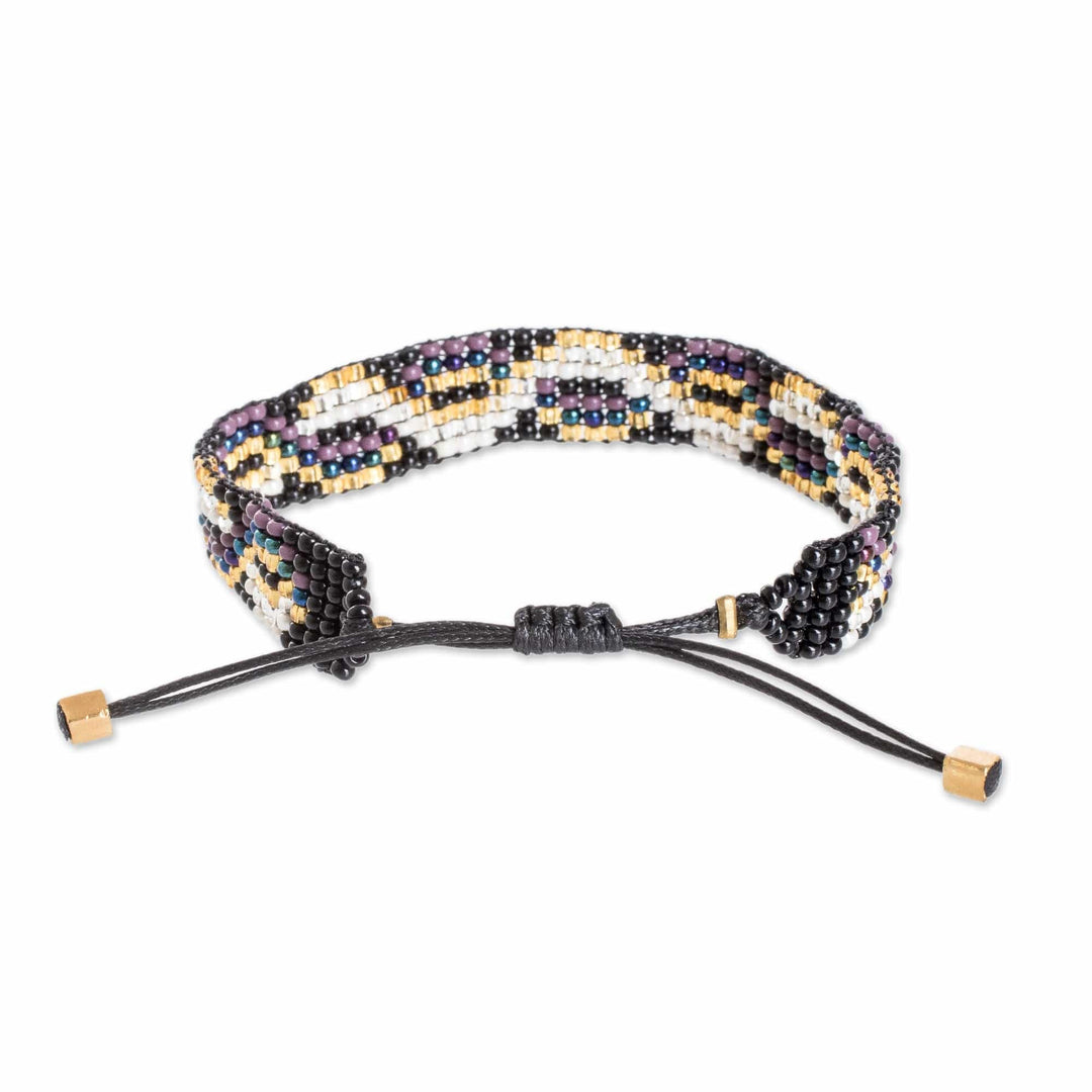 Handmade Golden and Ivory Glass Beaded Wristband Bracelet - Enchanted Atitlan