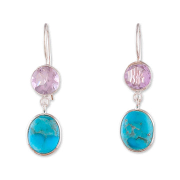 Two-Carat Amethyst and Recon Turquoise Dangle Earrings - Harmonious & Wise