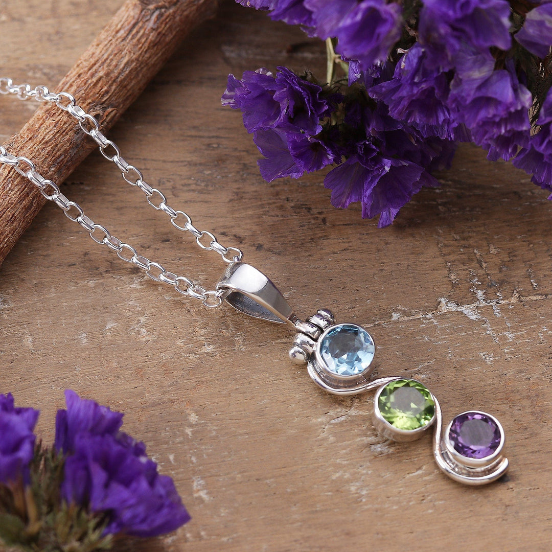 Polished Two-Carat Faceted Multi-Gemstone Pendant Necklace - Serene Goddess