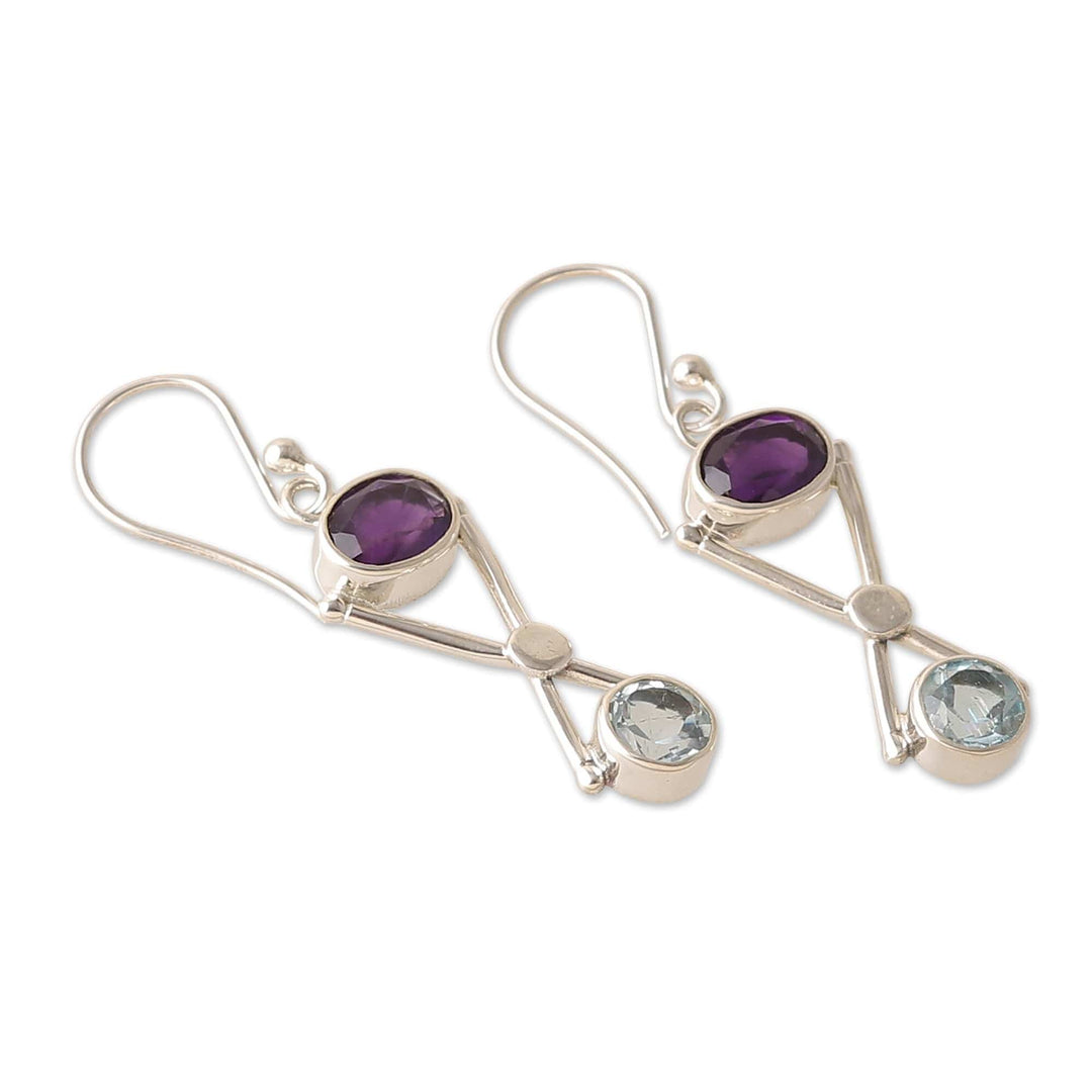Geometric 4-Carat Amethyst and Blue Topaz Dangle Earrings - Wise Avant-Garde