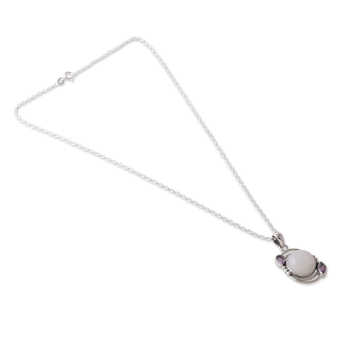Sterling Silver Rainbow Moonstone Amethyst Pendant Necklace - Luminous Charm