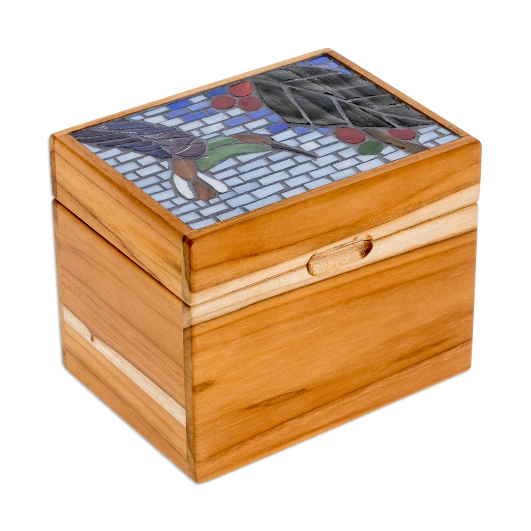 Handcrafted Hummingbird Mosaic Teak Wood Decorative Box - Mosaically Harmonious