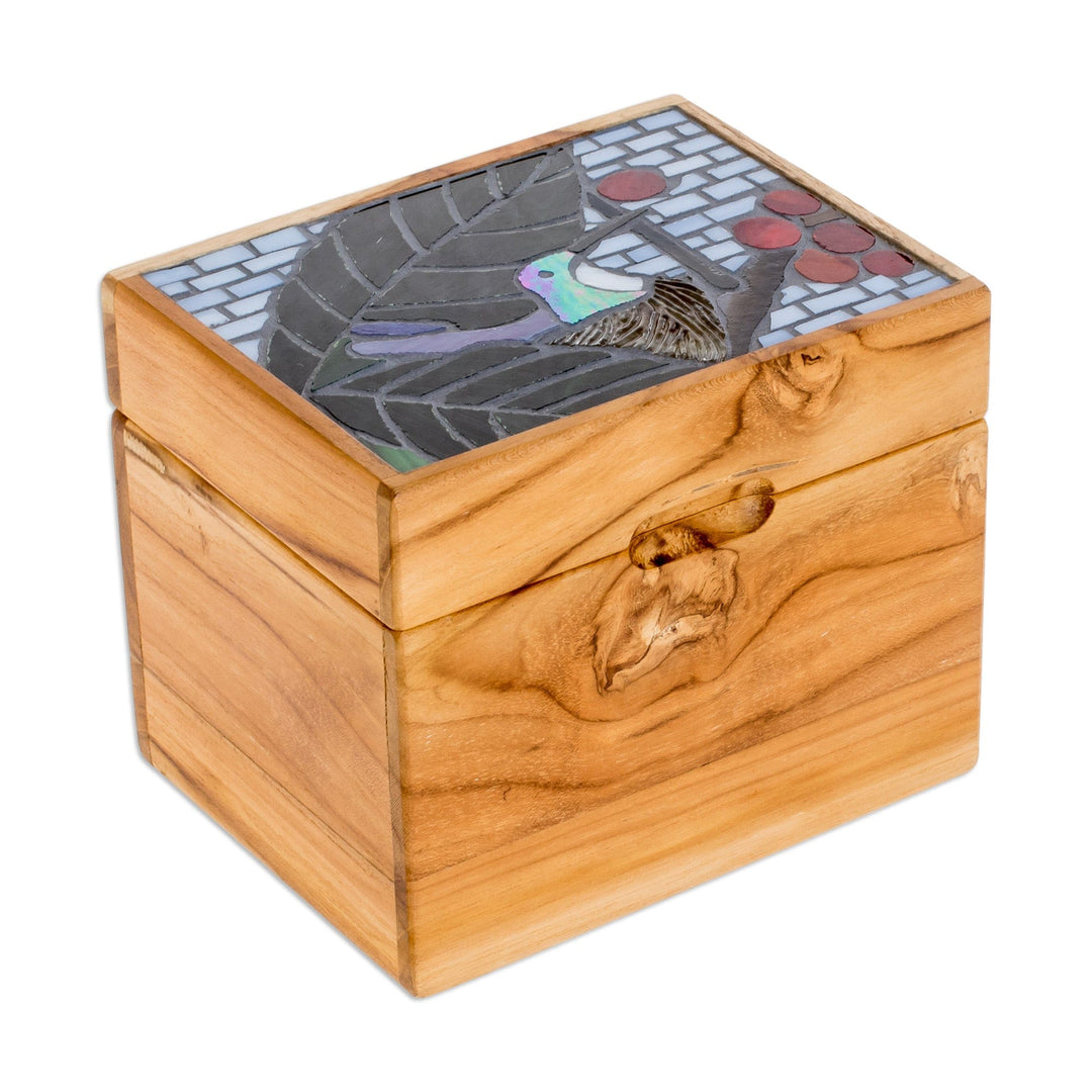 Hummingbird-Themed Mosaic Teak Wood Decorative Box - Mosaically Charming
