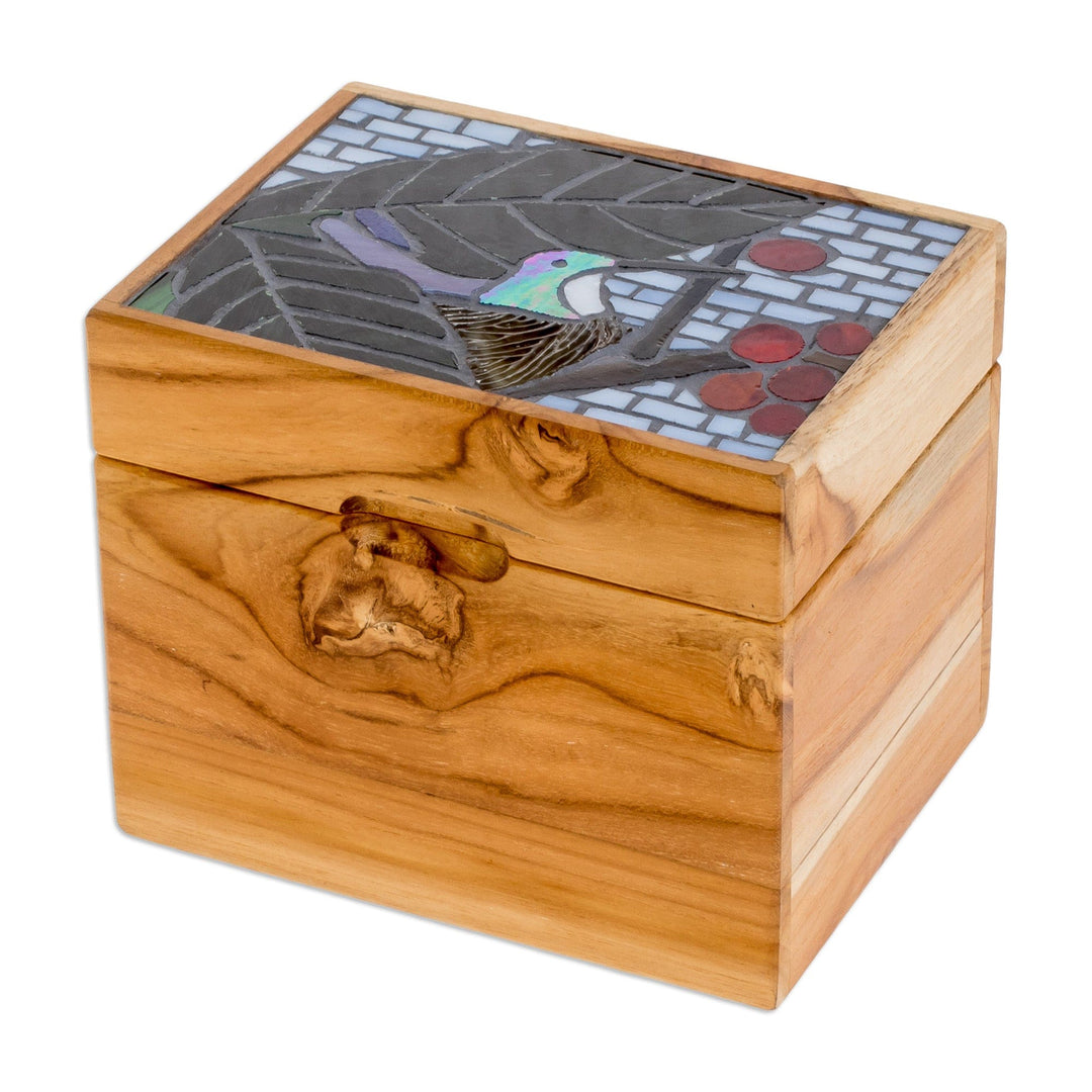 Hummingbird-Themed Mosaic Teak Wood Decorative Box - Mosaically Charming