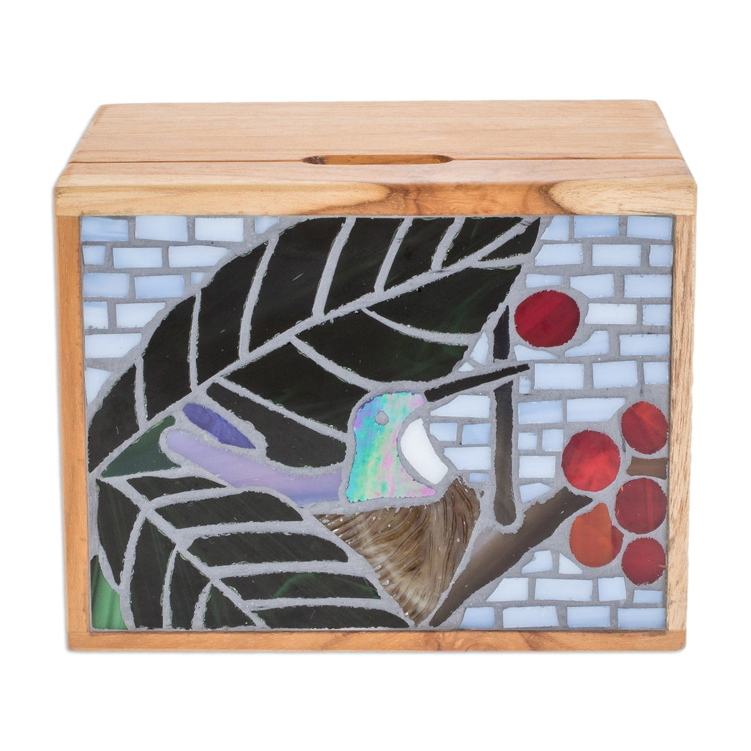 Hummingbird-Themed Mosaic Teak Wood Decorative Box - Mosaically Charming