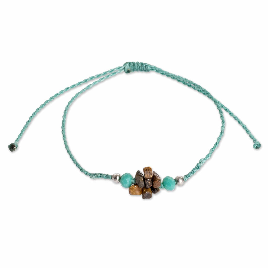 Adjustable Macrame Tiger's Eye and Crystal Pendant Bracelet - Courage Flower