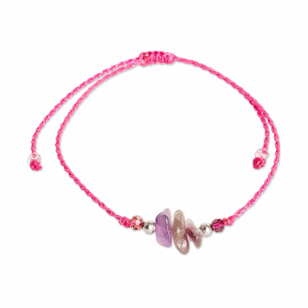 Handcrafted Amethyst and Crystal Pendant Bracelet - Tropical Wise Trio