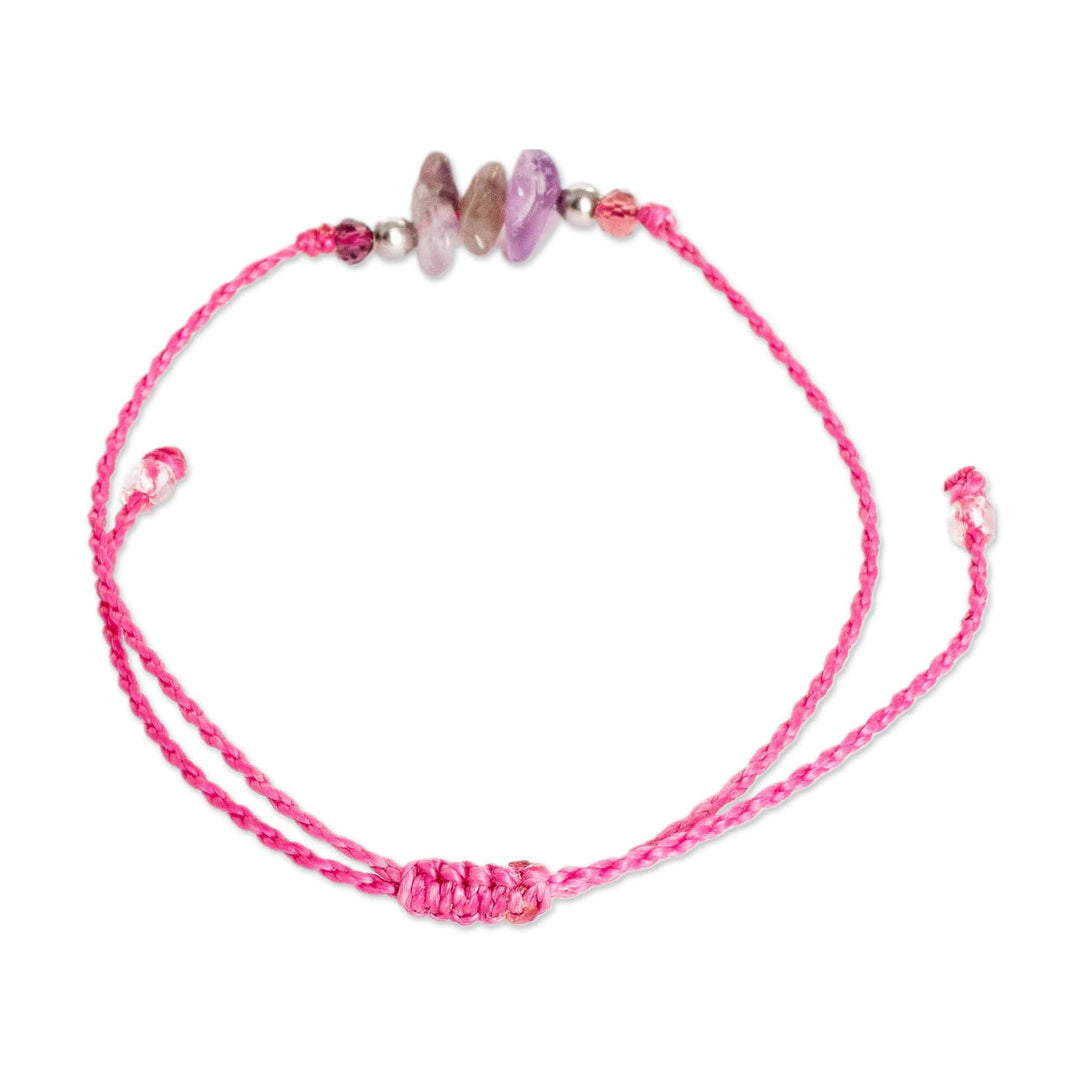 Handcrafted Amethyst and Crystal Pendant Bracelet - Tropical Wise Trio