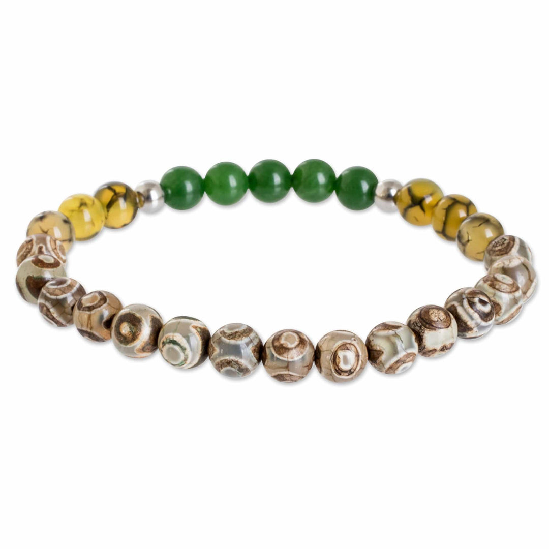 Handcrafted Men's Agate and Jade Beaded Stretch Bracelet - Earth and Forest