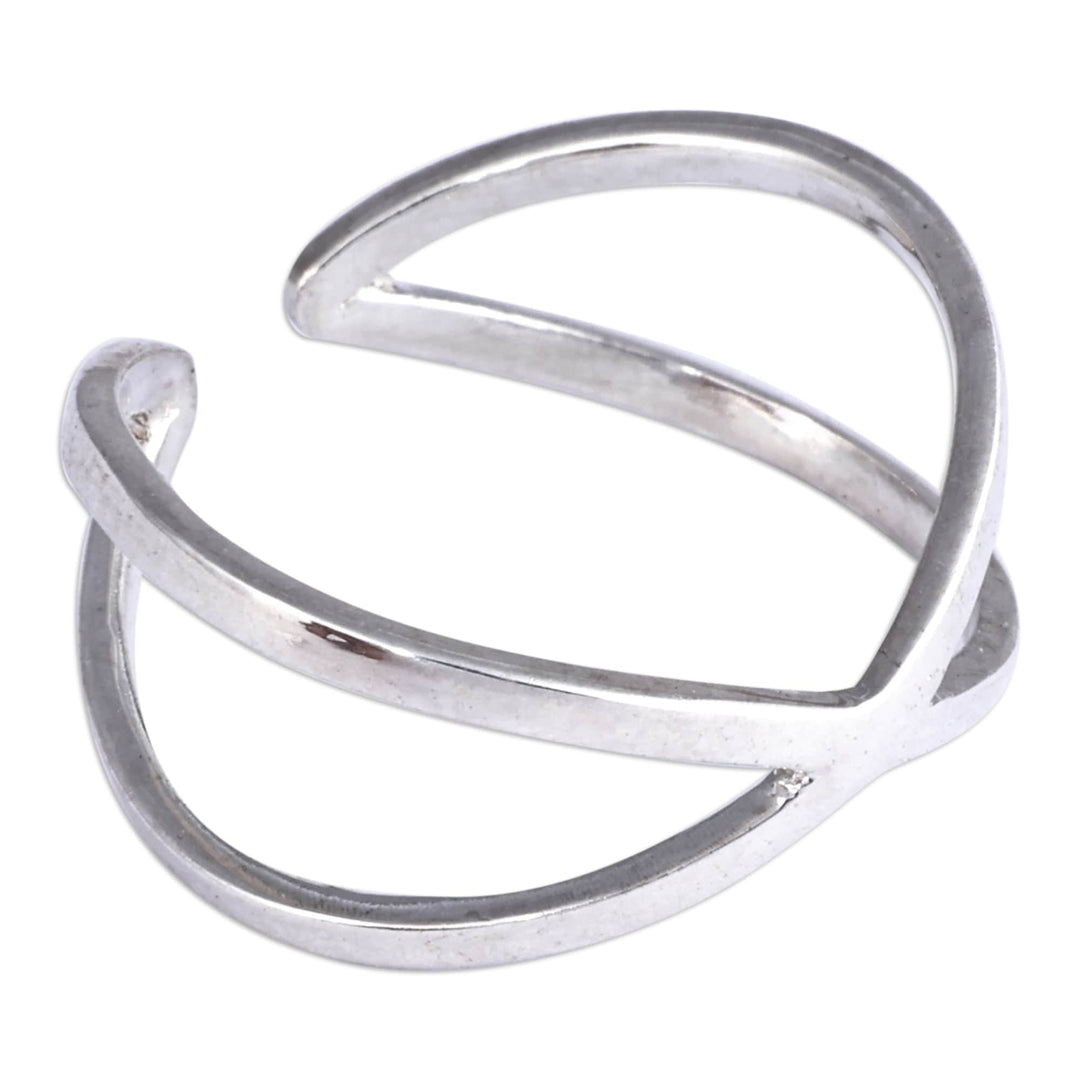 High-Polished Modern Abstract Sterling Silver Wrap Ring - Cosmic Dimension