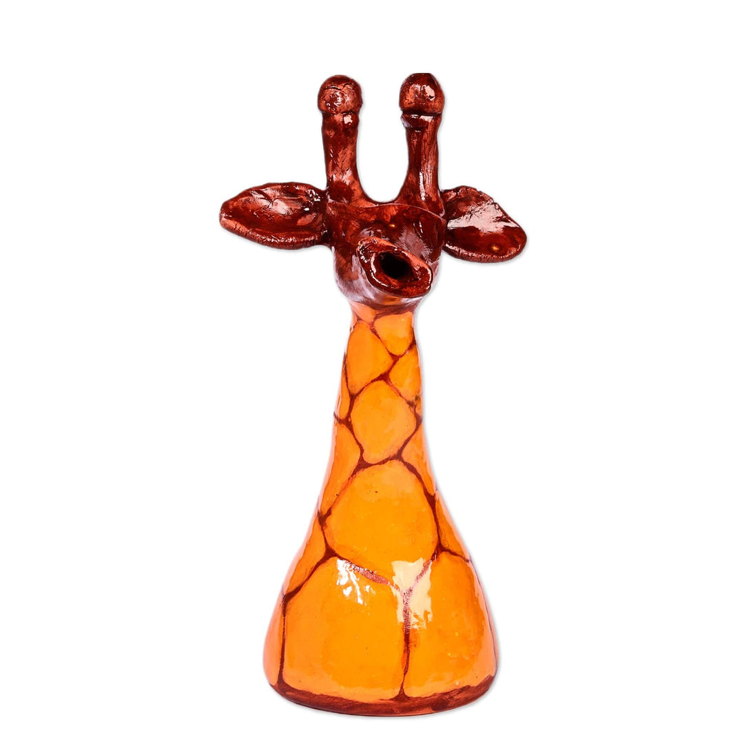 Yellow and Brown Ceramic Giraffe Sculpture from Armenia - Joyous Giraffe