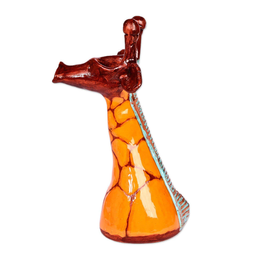 Yellow and Brown Ceramic Giraffe Sculpture from Armenia - Joyous Giraffe